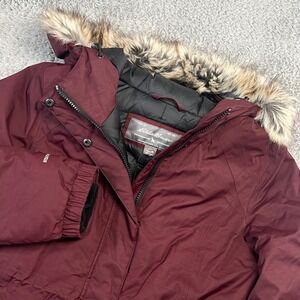 Eddie Bauer Superior Down Parka Womens PS Maroon WeatherEdge NWT Faux Fur Hood